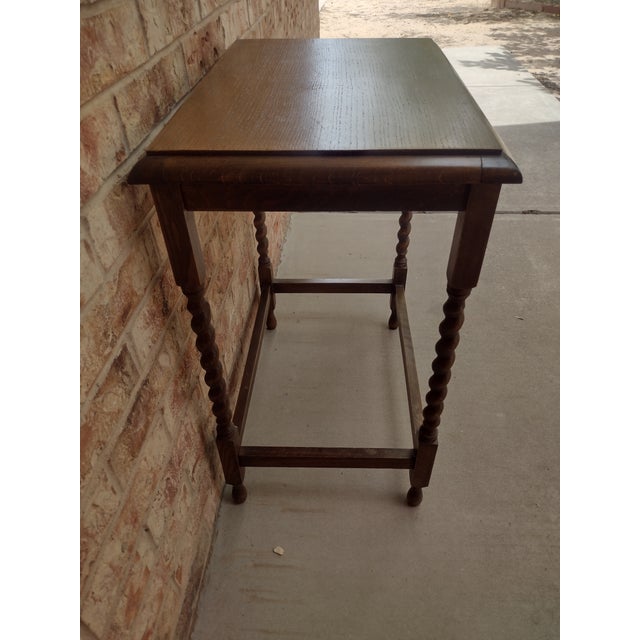 Jacobean Vintage English Jacobean Revival Oak Barley Twist Side Table For Sale - Image 3 of 7