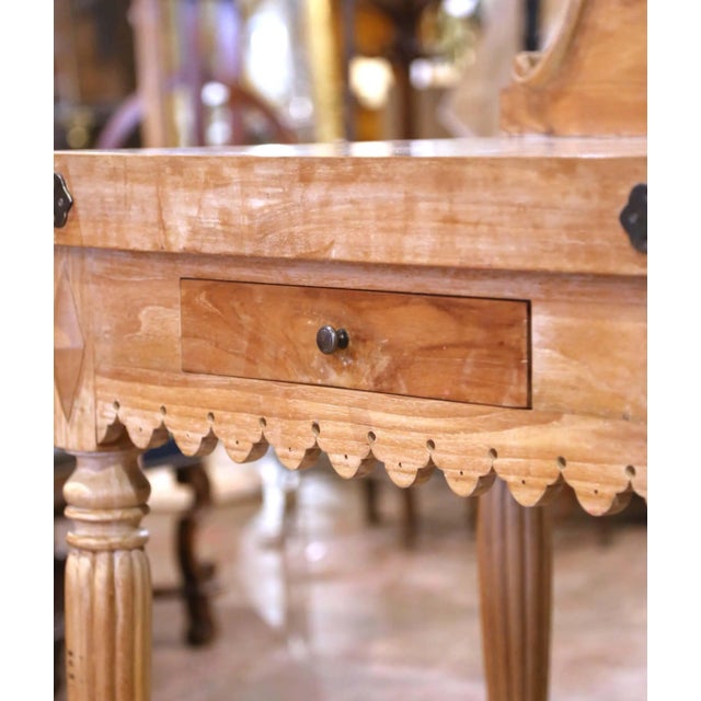 Tan Mid-Century French Beech Butcher’s Block With Marble Top and Agricultural Plaque For Sale - Image 8 of 12