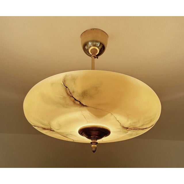 Art Deco Pendant Light in Amber Green Marble Glass, 1930s For Sale - Image 10 of 18
