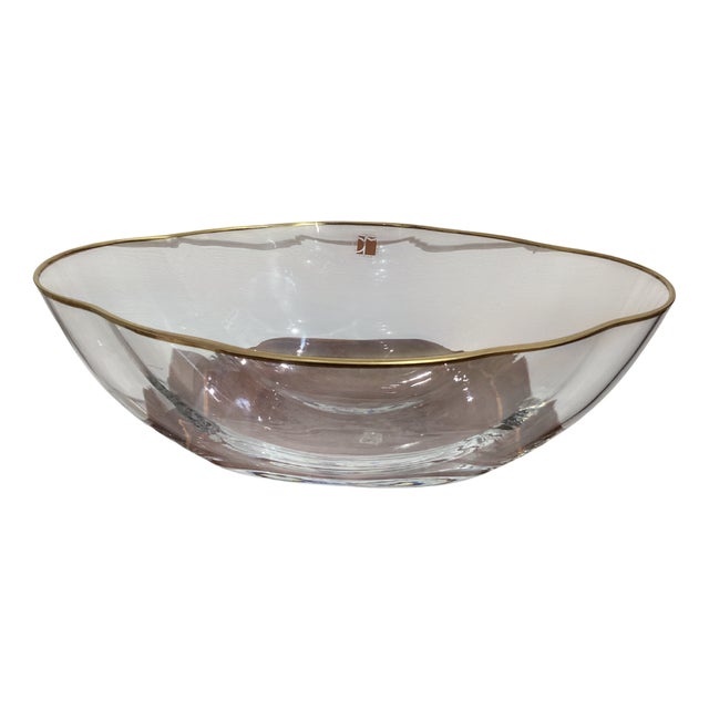 Clear Murano Glass Centerpiece Vase with Gold Rim by Carlo Moretti, 1980s For Sale