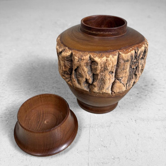 Mid-Century Modern Japanese Wooden Chazutsu Tea Caddy with Natural Bark, 1960s For Sale - Image 3 of 12