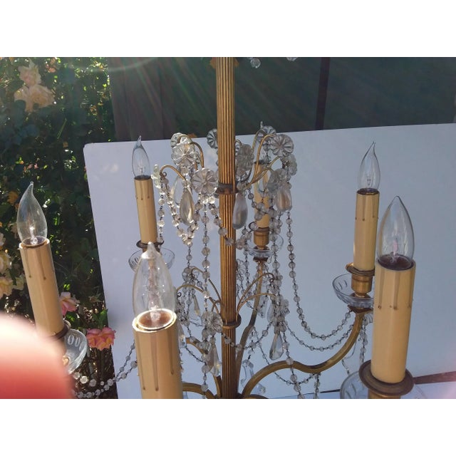 1940s English Gilt Brass and Crystal Chandelier For Sale - Image 5 of 13