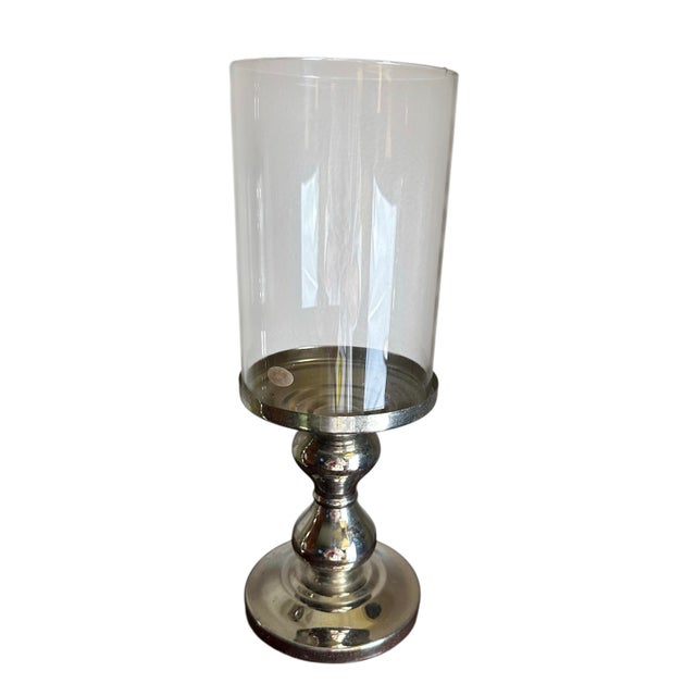 Vintage Towle Chrome-Plated Metal Candle Holders With Hurricane Glass Shades - A Set of 3 For Sale In Birmingham - Image 6 of 12