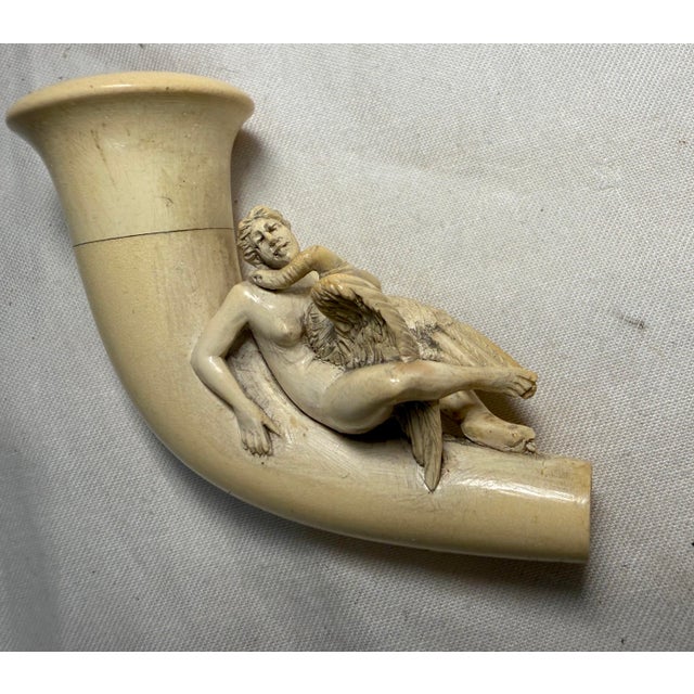 White Antique 1800's Goddess Nemesis Zeus Goose Hand Carved Meerschaum Smoking Pipe For Sale - Image 8 of 17