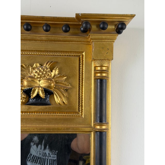 Early 19th Century Massachusetts Federal Giltwood & Ebonized Pier Mirror With Fruit Basket, c.1820 For Sale - Image 5 of 12