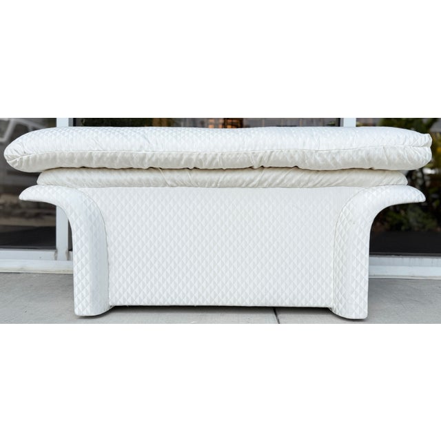 Wood Asian Inspired White Diamond Pattern Bench From 80's For Sale - Image 7 of 10