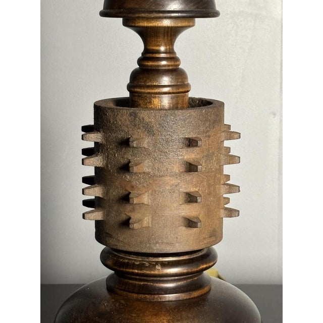 Large Brutalist Table Lamp in Wood and Cast Iron, 1960s For Sale - Image 4 of 18