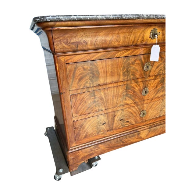 19th Century Louis Philippe Walnut Commode With Marble Top For Sale - Image 12 of 12