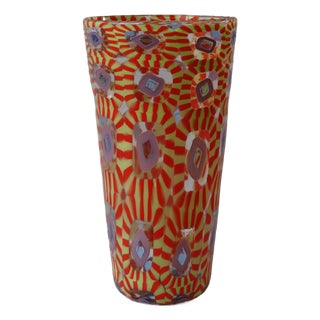 Murano Murrine Glass Vase in Red, Chartreuse & Lilac For Sale