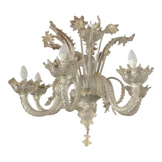 Italian Venetian Murano Gold Dusted 6 Arm Chandelier For Sale