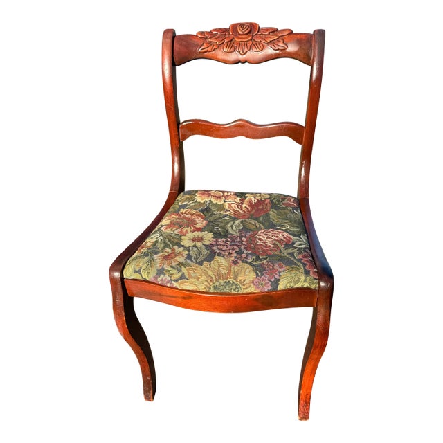 Early 20th Century Carved Rose Back Mahogany Side Chair For Sale