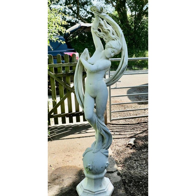 Stone Vintage Art Nouveau Weathered Statue of Dancer, 1960 For Sale - Image 7 of 9