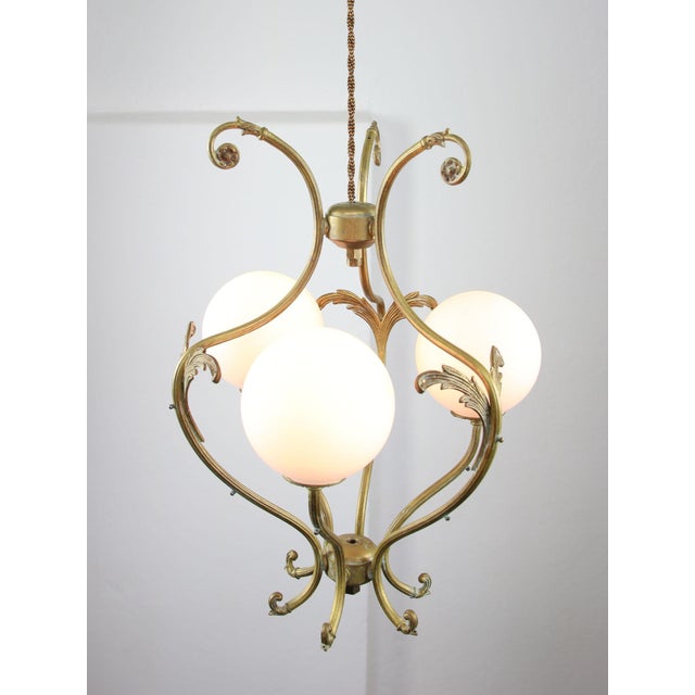Antique Italian Brass and Opaline Chandelier For Sale - Image 13 of 17