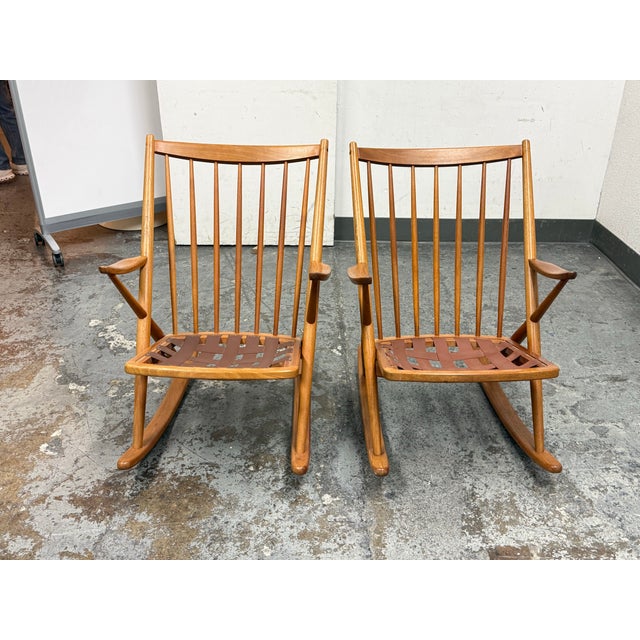 Wood Frank Reenskaug for Bramin Mobler Rocking Chairs, Circa 1960's, Pair For Sale - Image 7 of 12