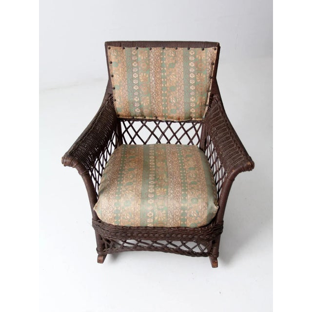 Antique Wicker Rocking Chair With Cushion For Sale - Image 4 of 13
