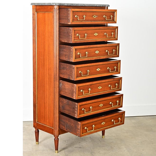French Vintage Mahogany Louis XVI Style Semainier For Sale - Image 11 of 12