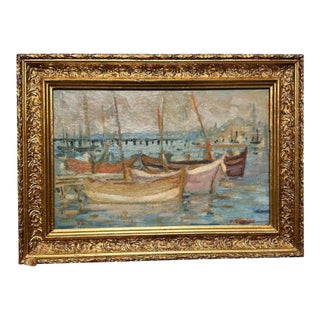 Impressionist Seascape Oil Painting W Boats by Dündar For Sale