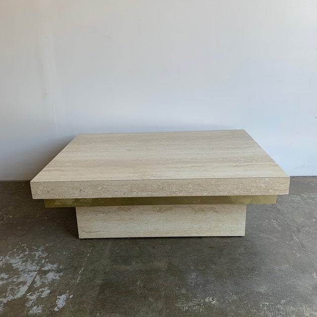 Faux Travertine and Brass Coffee Table Chairish