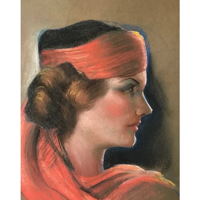 Original Vintage Art Deco Pastel Portrait of a Woman by William B. Pattengill For Sale - Image 4 of 7