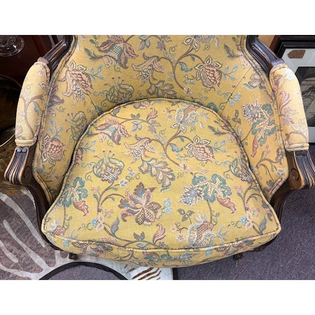 Yellow French Louis XV Bergere Chair in Floral Upholstery For Sale - Image 8 of 9