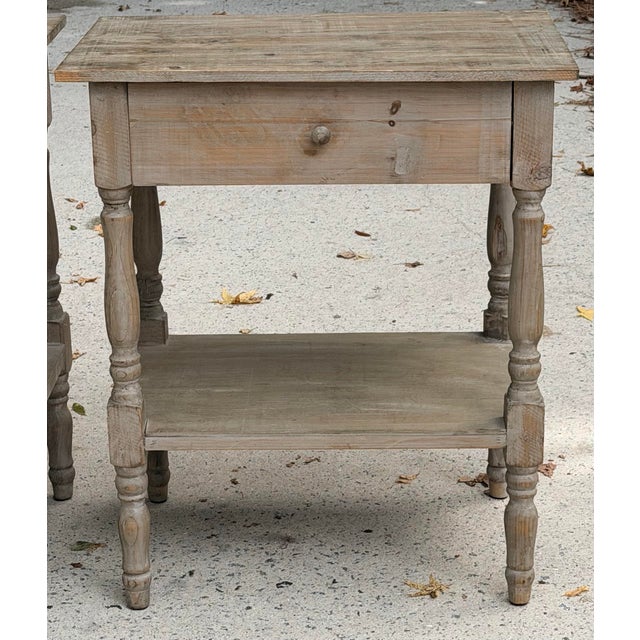 Late 20th Century Pair Weathered Pine End Tables, Bedside Tables For Sale - Image 5 of 12
