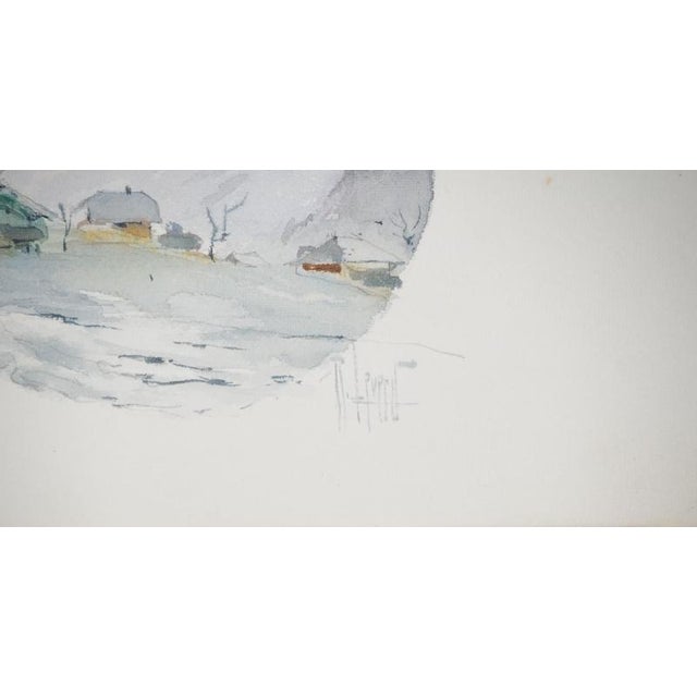 René Leverd, Sledding at Sunset in Lagnau, Watercolor For Sale - Image 7 of 8