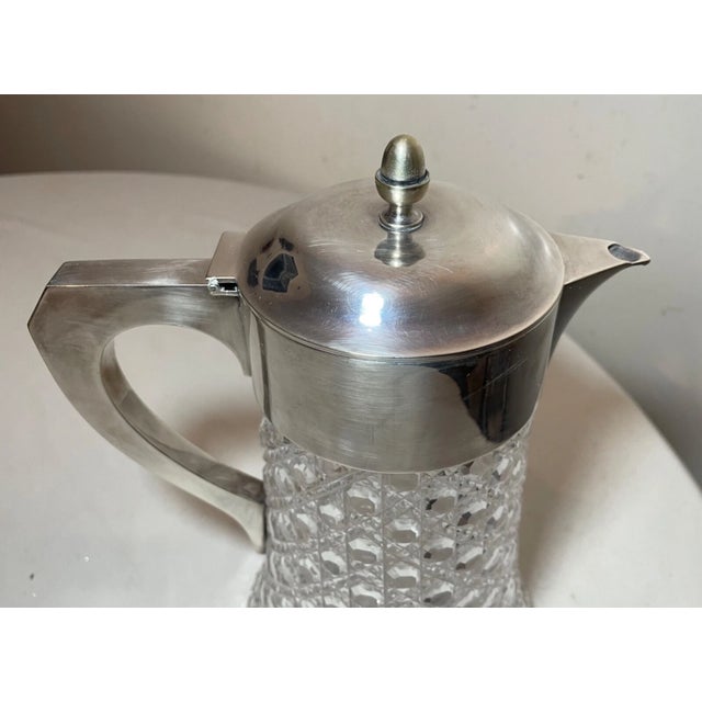 1930s Antique Mappin & Webb Silver Plate Cut Crystal Claret Water Pitcher Ice Chamber For Sale - Image 5 of 17