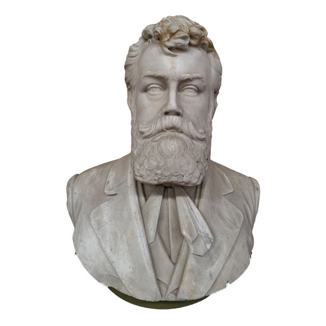 Male Portrait Bust, 19th Century, White Marble For Sale