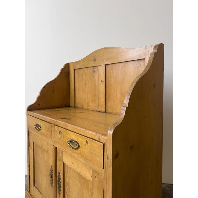 English Antique Dutch Pine Cupboard With Gallery Back For Sale - Image 3 of 9