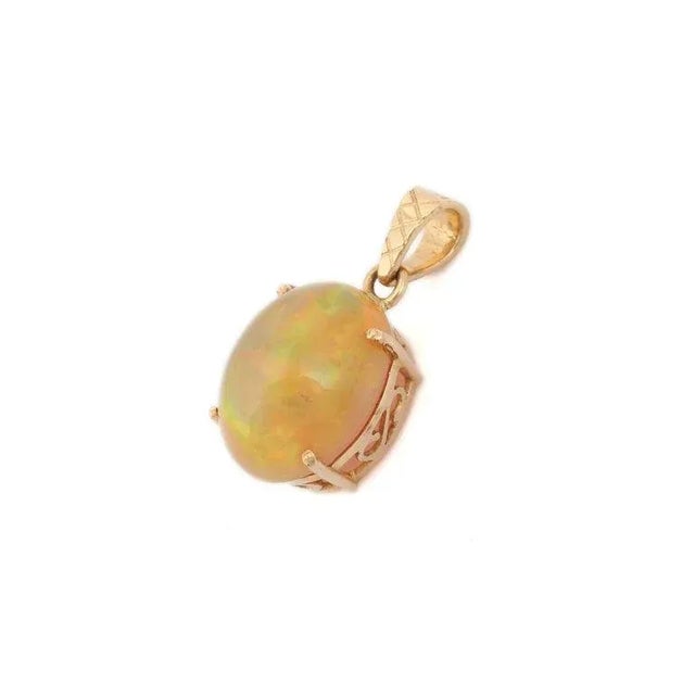 Art Deco Opal October Birthstone Pendant in 18k Gold, 7.1ct Oval Cut Gemstone For Sale - Image 3 of 12