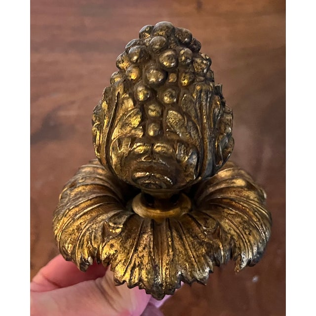 Large antique 19th century French Belle Epoque Louis XVI style gilt bronze berry finial with acanthus leaves. Measures 3...