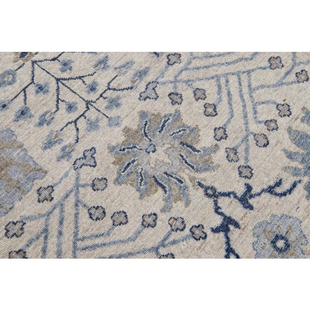Beige Apadana's Artisan Collection Handmade Floral Pattern Wool Rug For Sale In New York - Image 6 of 10
