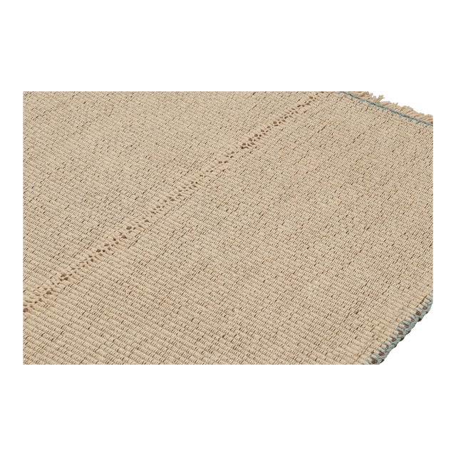 Rug & Kilim’s Oversized Kilim in Beige Textural Stripes and Blue Accents For Sale