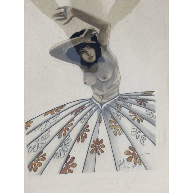Mid-Century Modern Post War Tropical Nude Color Pencil Drawing Signed Schultz For Sale - Image 3 of 6
