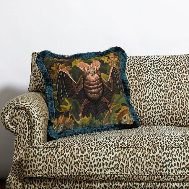 English House of Hackney Vespertine Medium Fringed Velvet Cushion - Verde For Sale - Image 3 of 3