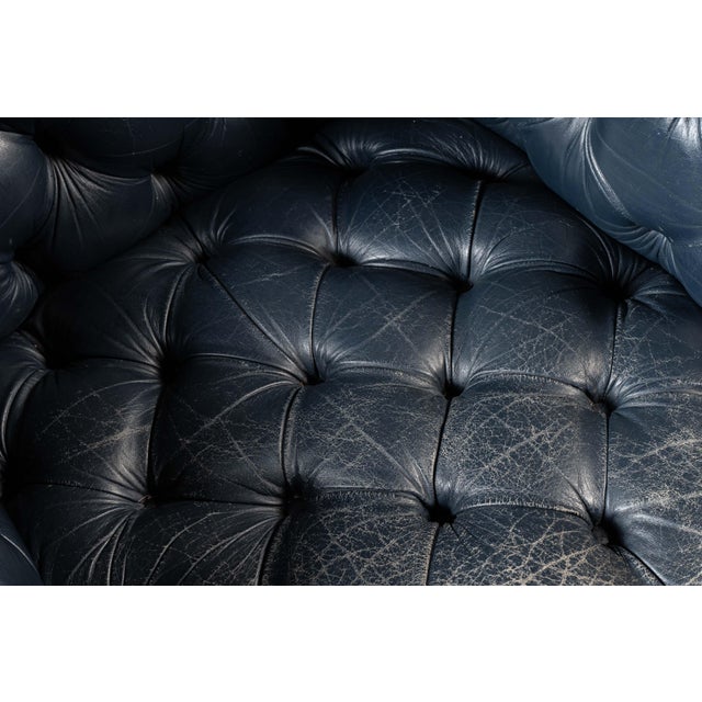 Vintage Tufted Leather Chesterfield Armchair in Blue For Sale - Image 11 of 15