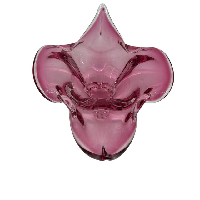 Glass Vintage 1970s Mid-Century Modern Murano Sommerso Style Pink Glass "Lips" Bowl For Sale - Image 7 of 11