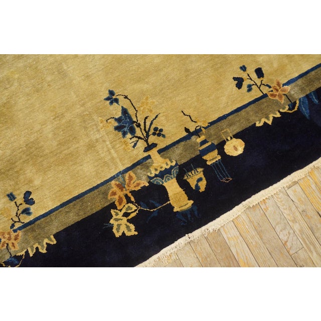1920s Beige Cream Antique Floral Vase Deco Chinese Peking Knotted Wool Rug For Sale - Image 11 of 11