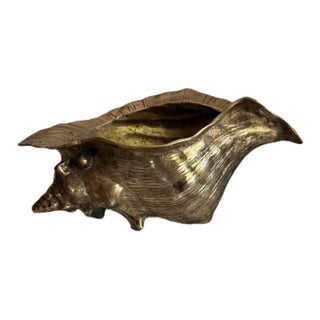 Vintage Large Brass Conch Seashell Planter For Sale