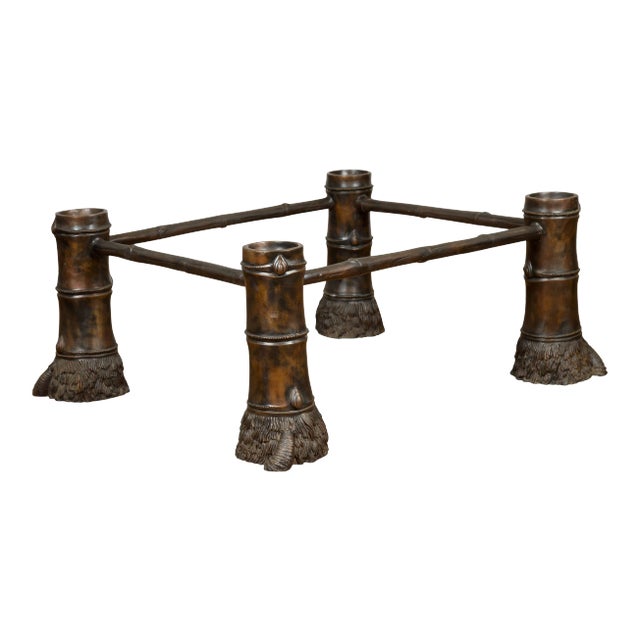 Contemporary Bronze Coffee Table Base with Large Hoof Feet & Brown Patina For Sale
