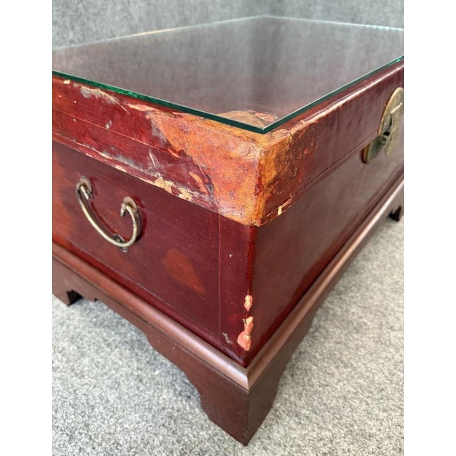Mid 20th Century Red Leather Trunk on Wooden Stand For Sale - Image 15 of 16