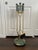 A vintage Regency fireplace tool set featuring gold-toned metal tools with a rich green marble base and finials. Set...