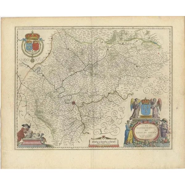 This original antique map titled "Le Gouvernement de l'Isle de France" represents the Île-de-France region, which...