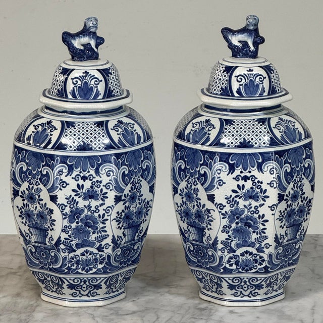 19th Century Boch Hand-Painted Blue & White Delft Garniture Set For Sale In Dallas - Image 6 of 18
