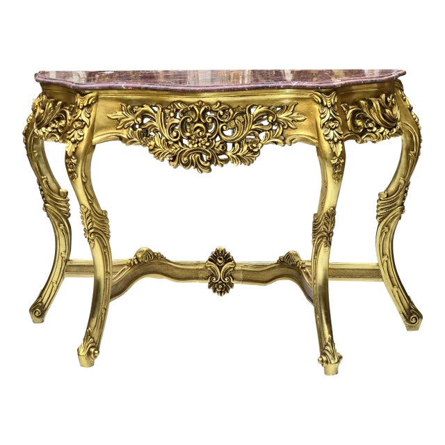French Style Console Table Marble Topped Gold Details For Sale