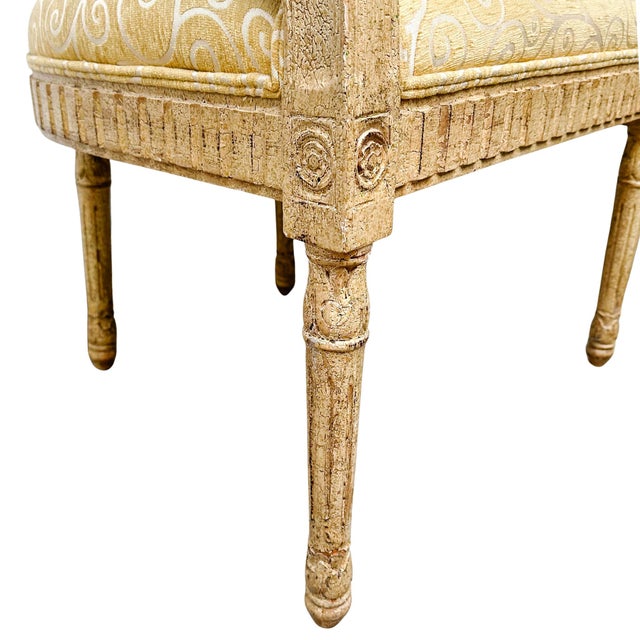 French Louis XVI Medallion Back Armchair With Crème-Peinte Distressed Finish For Sale - Image 15 of 17