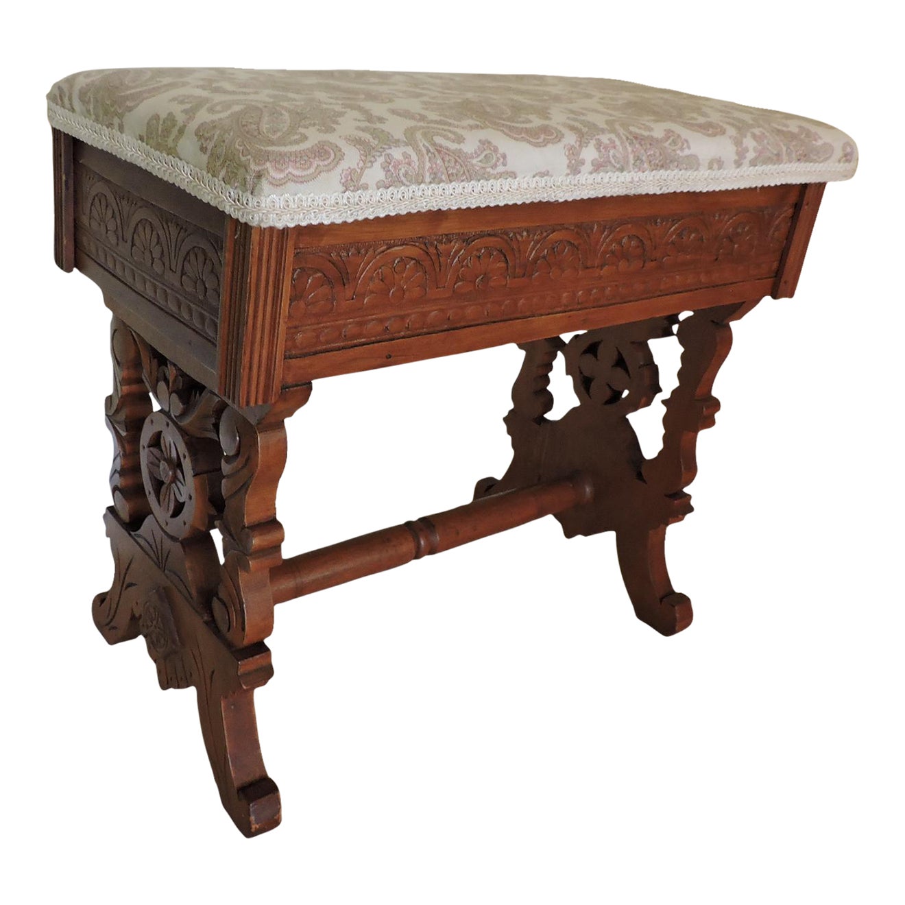 Late 1800s Eastlake Bench With Upholstered Seat and Storage Chairish