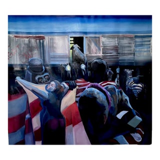 Circus Canvas Banner Gorilla Loading the Train Joni Wildman Oil Painting For Sale