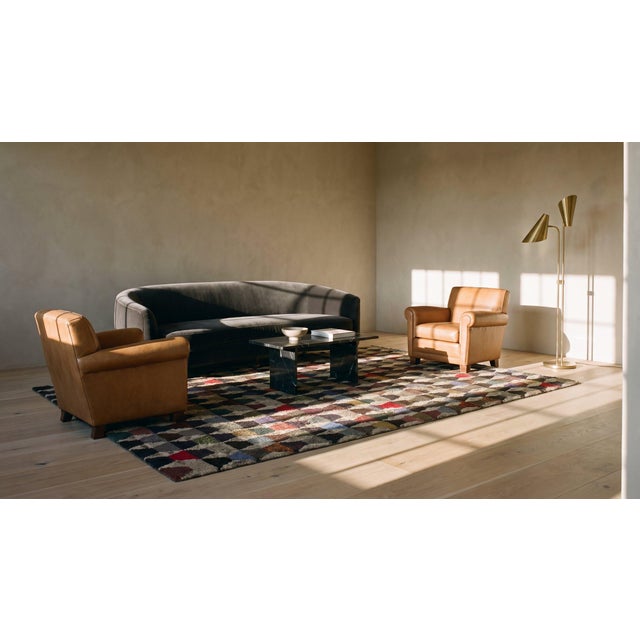 1930s Multicolor Hexagonal Geometric Antique American Hooked Rug 4'2'' X 5'4'' Handwoven Wool Carpet For Sale - Image 10 of 12