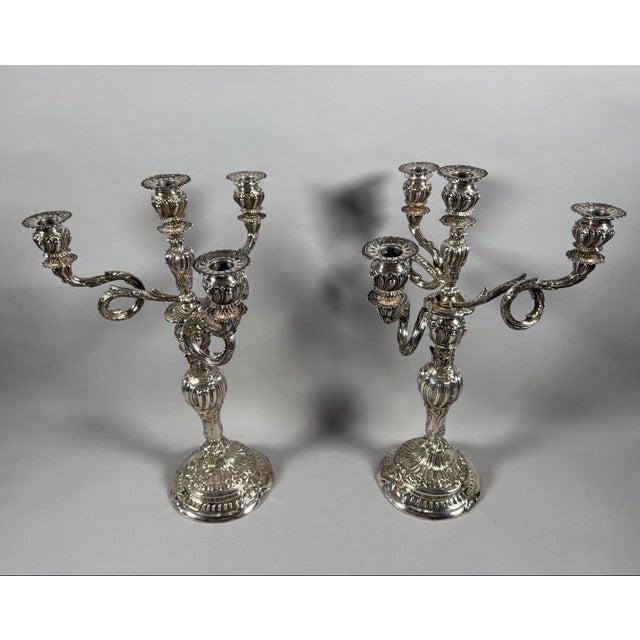 19th Century Pair of Rococo Candelabra in Solid Silver 950, Louis XV Style, 18th Century For Sale - Image 5 of 11